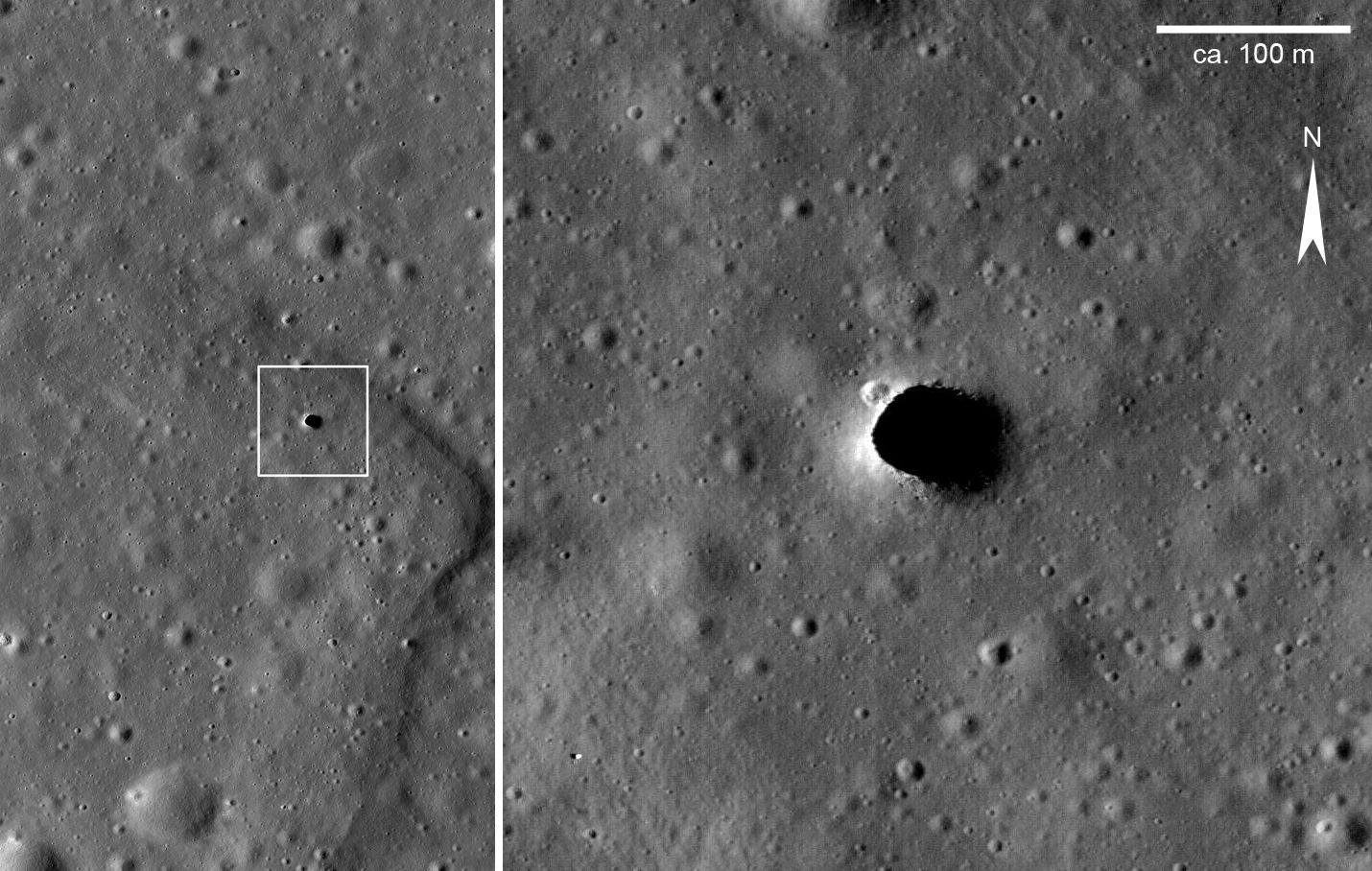 Ay'daki Marius Tepeleri çukurunun NASA Lunar Reconnaissance Orbiter kamerasıyla çekilmiş görüntüsü